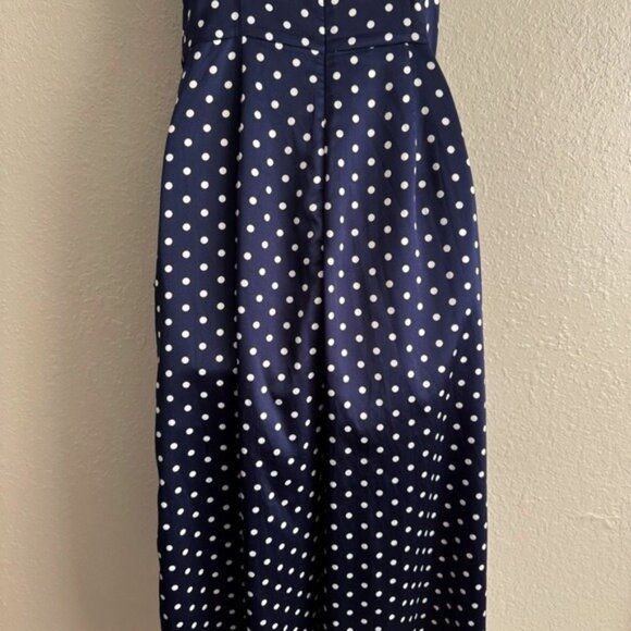 Keepsake foolish jumpsuit satin navy blue white polka dots sleeveless drape 6 - Picture 10 of 13
